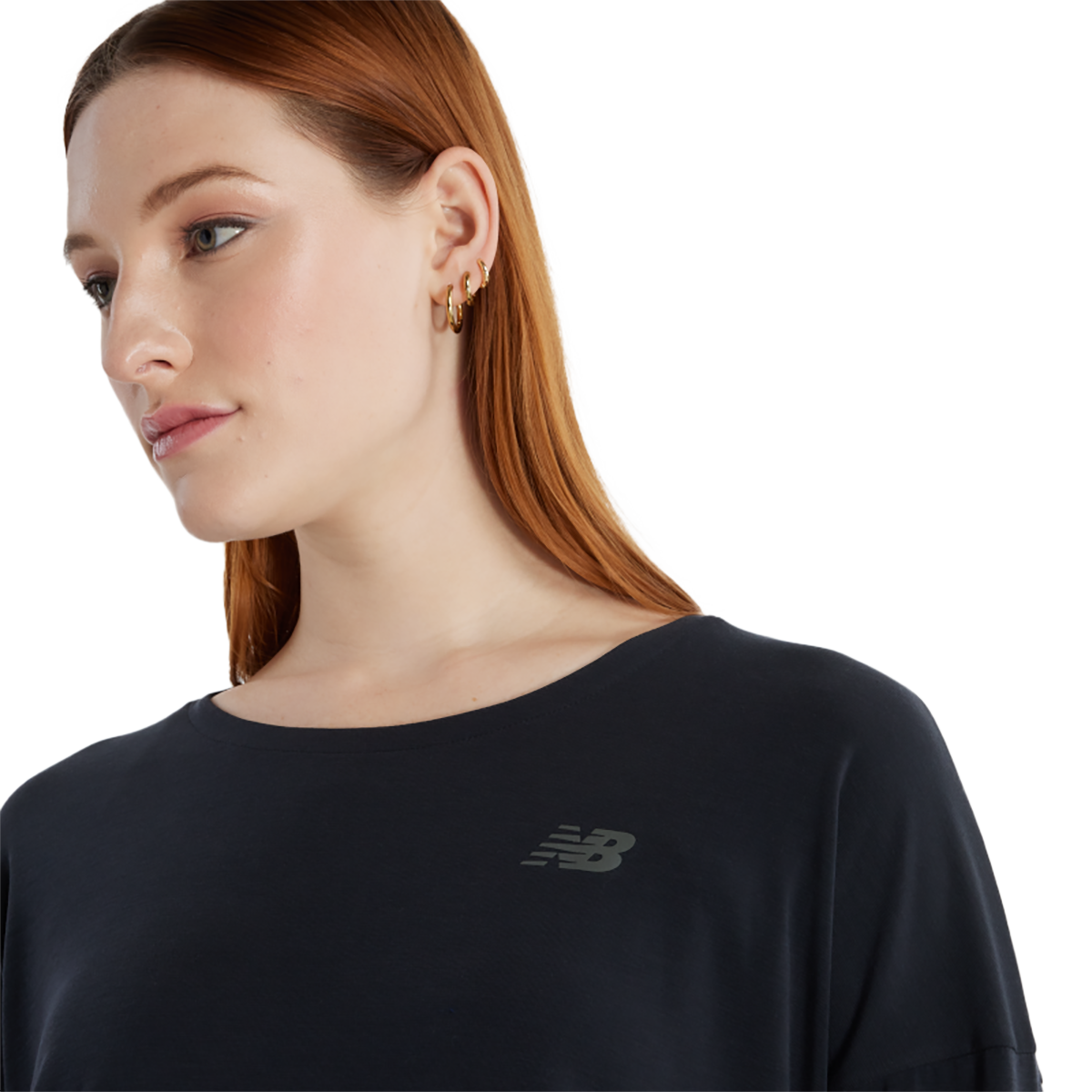 New Balance Drapey Jersey Long Sleeve T-Shirt — Black — Size Large — Top View