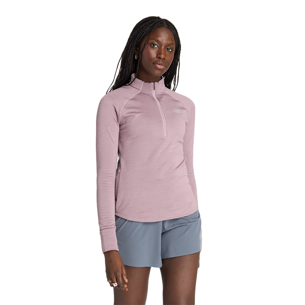 New Balance Athletics Heat Grid Half Zip — Ice Wine Heather — Size Large — Front View
