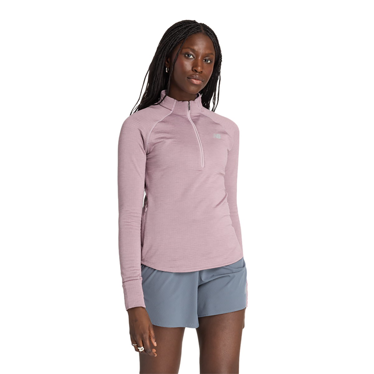 New Balance Athletics Heat Grid Half Zip — Ice Wine Heather — Size Large — Front View