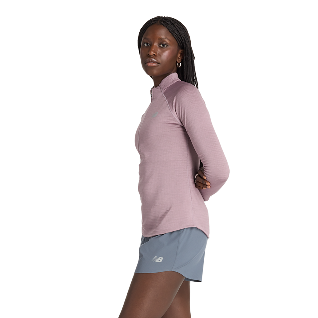 New Balance Athletics Heat Grid Half Zip — Ice Wine Heather — Size Large — Side View