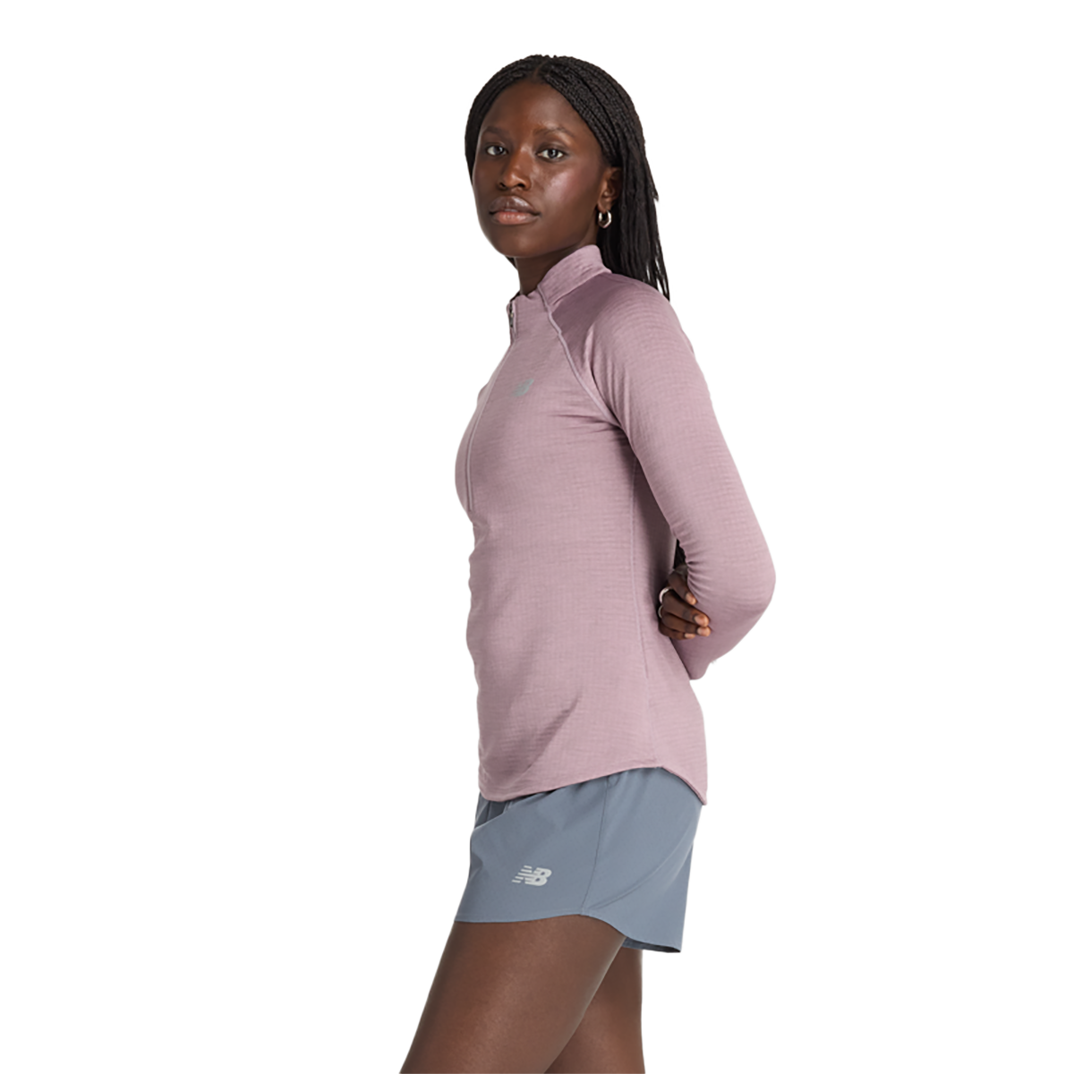 New Balance Athletics Heat Grid Half Zip — Ice Wine Heather — Size Large — Side View