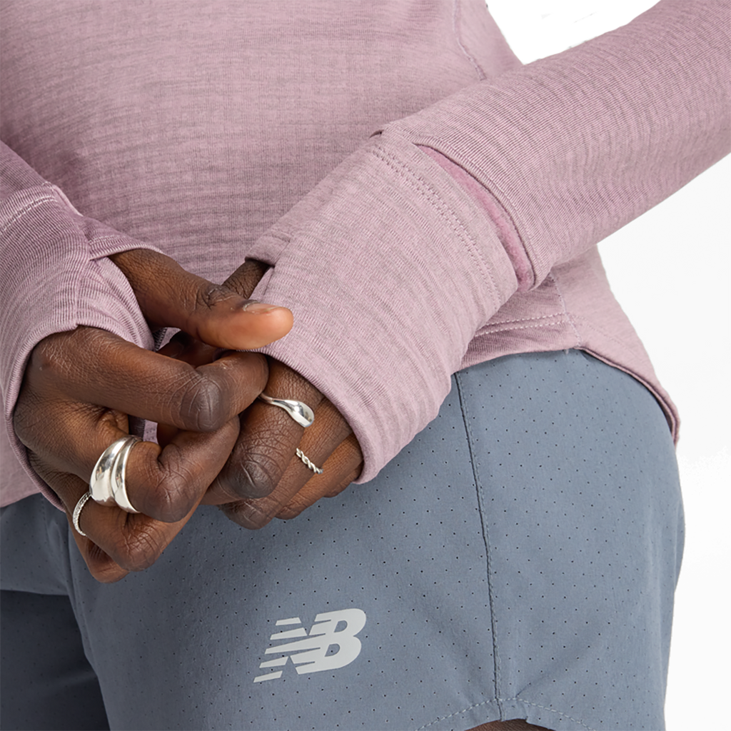New Balance Athletics Heat Grid Half Zip — Ice Wine Heather — Size Large — Detail View
