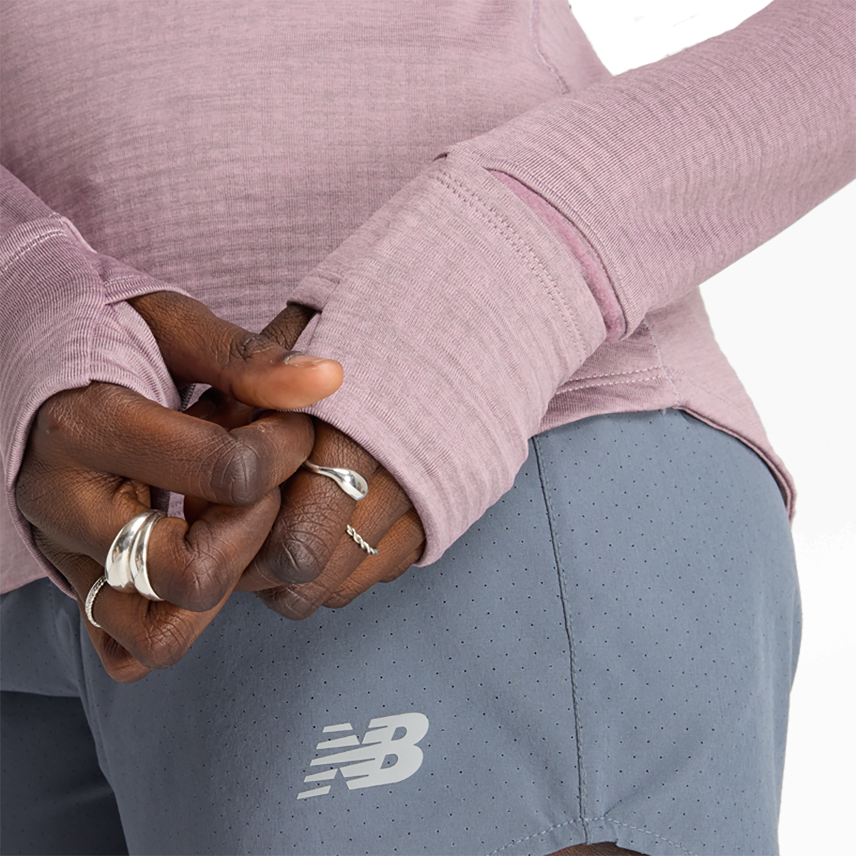 New Balance Athletics Heat Grid Half Zip — Ice Wine Heather — Size Large — Detail View