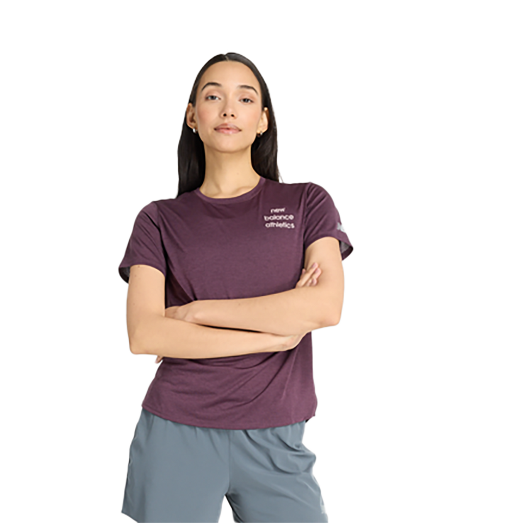 New Balance Athletics Graphic T-Shirt — Plum Brown Heather — Size Large — Side View