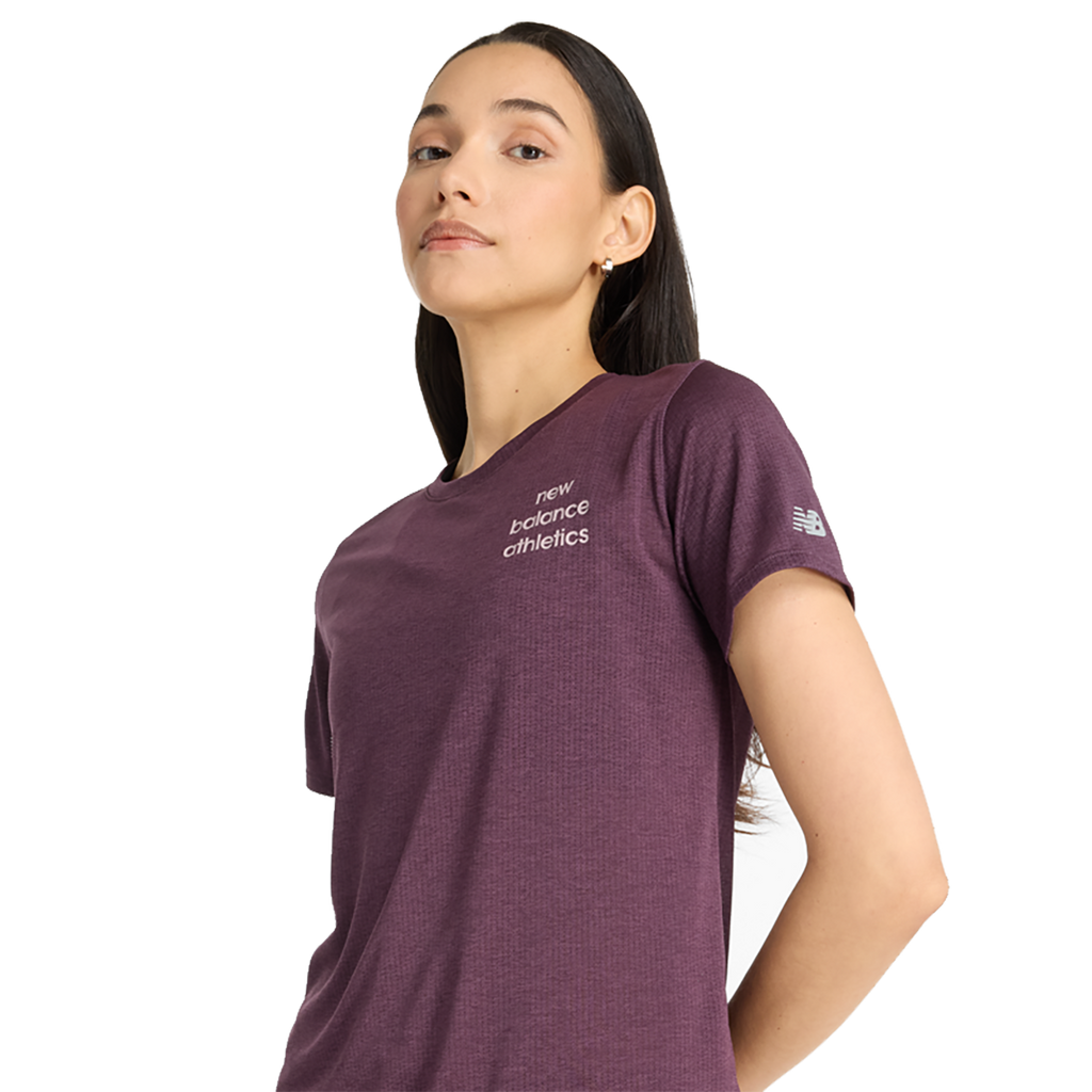 New Balance Athletics Graphic T-Shirt — Plum Brown Heather — Size Large — Top View