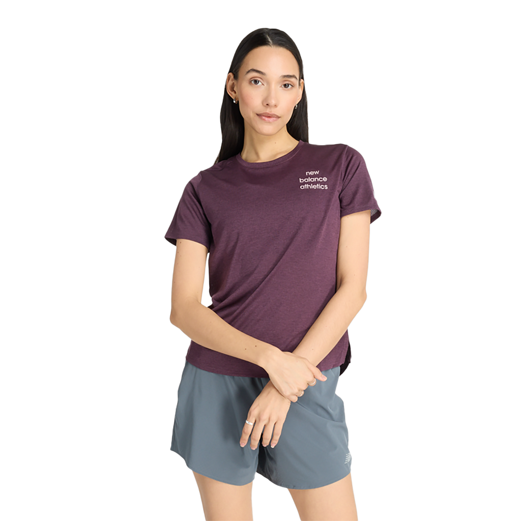 New Balance Athletics Graphic T-Shirt — Plum Brown Heather — Size Large — Front View