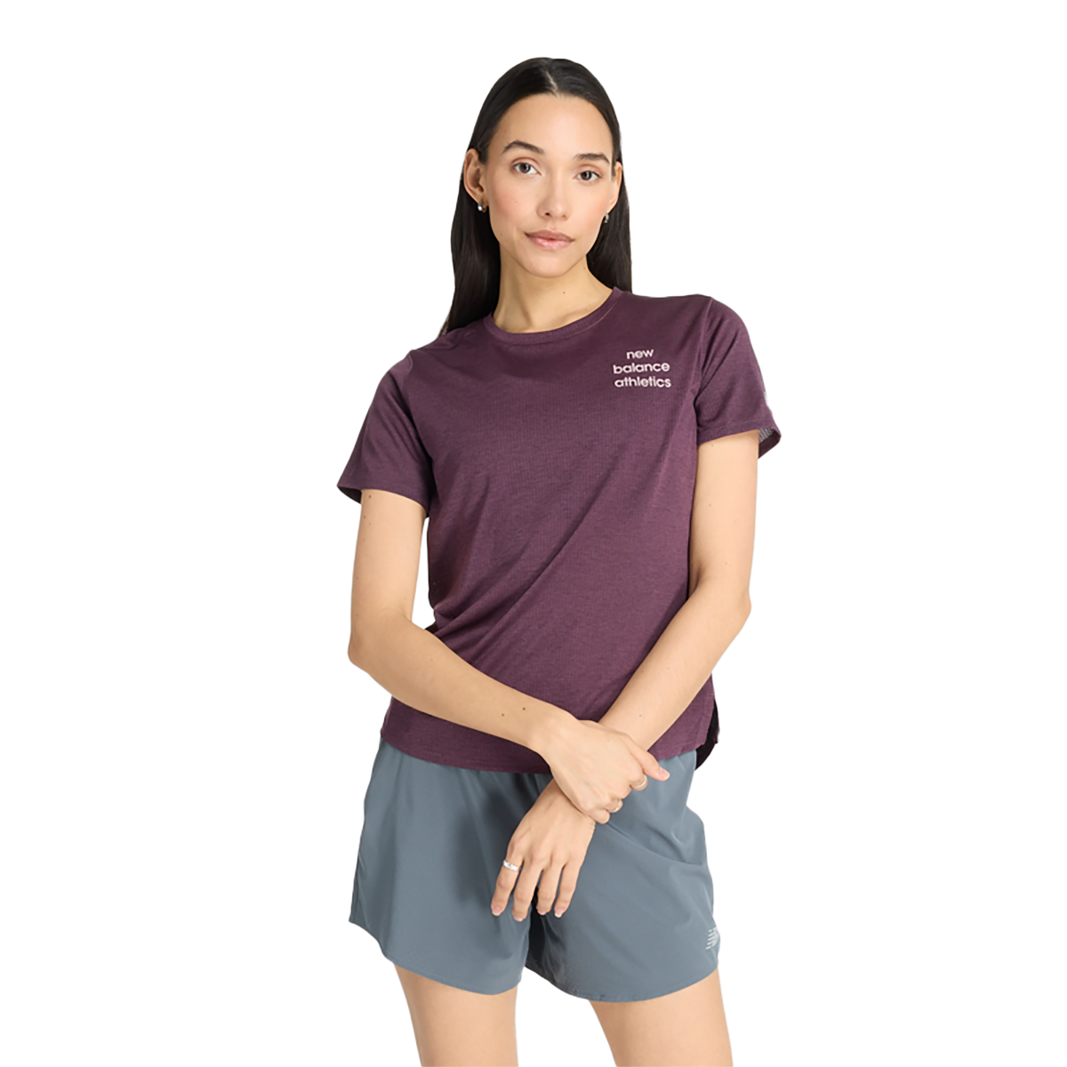 New Balance Athletics Graphic T-Shirt — Plum Brown Heather — Size Large — Front View